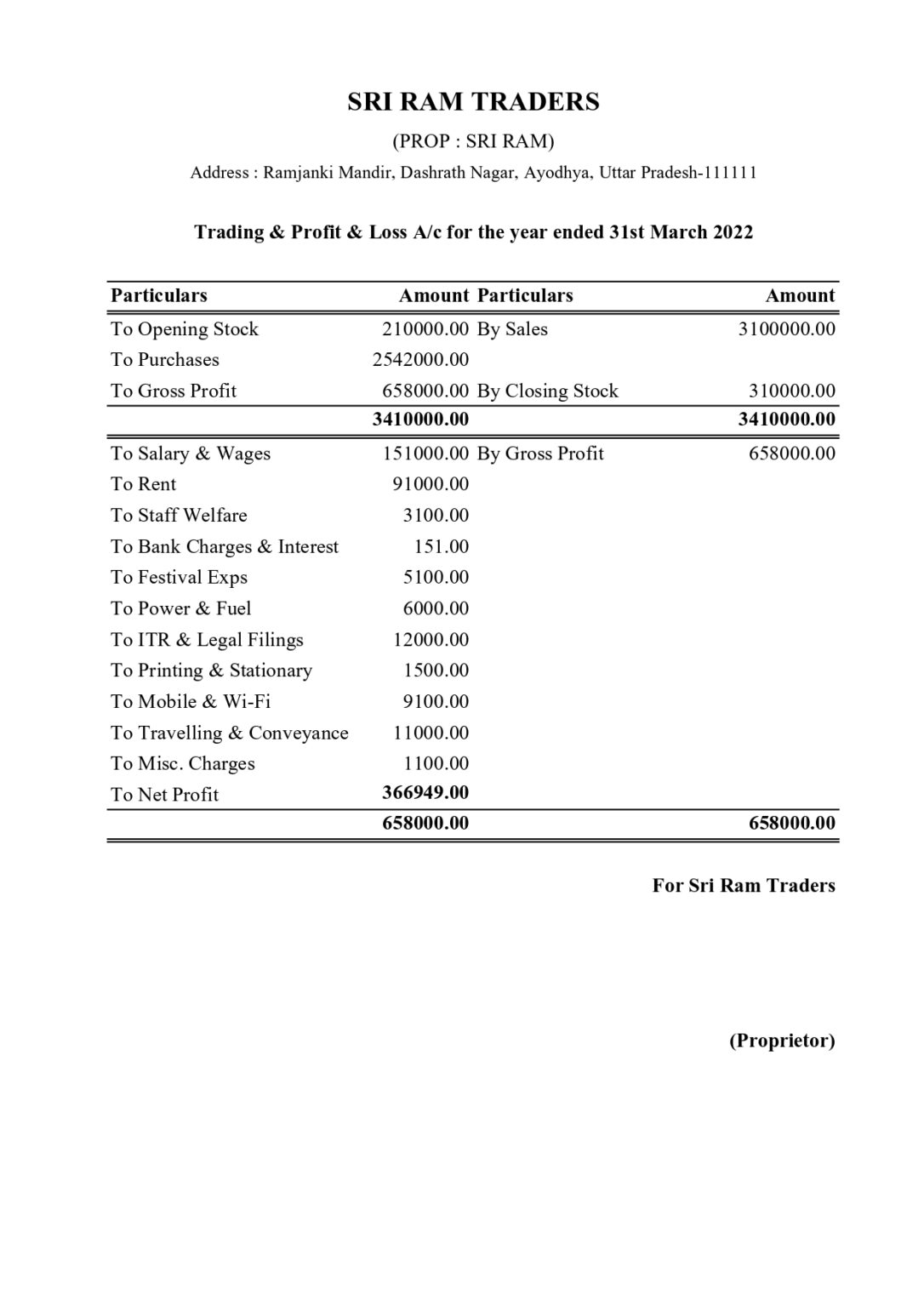 Profit Loss And Balance Sheet With Computation In Excel For